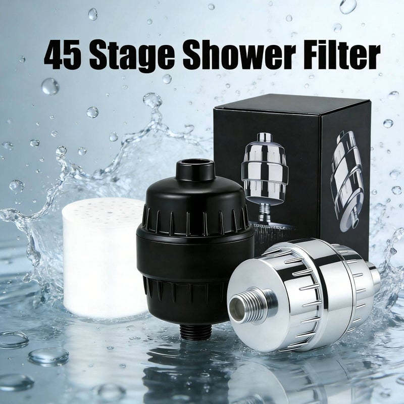 45 Grade Shower Filter 11cm Wall Mounted Removes Chlorine Heavy Metals - Image 1