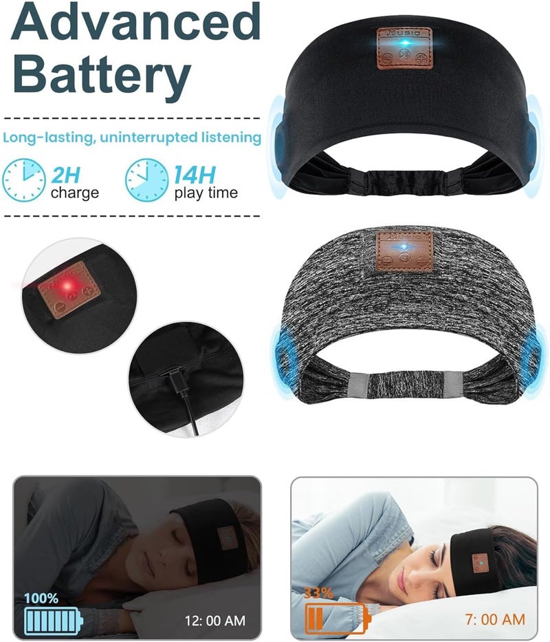 ميكسيبا سماعات نوم مزدوجة (2-Pack)، سماعات رأس بعصابة رأس مع مكبرات صوت ستيريو عالية الوضوح فائقة الرقة، عصابة رأس بلوتوث للرياضة والتمارين والأرق واليوغا والسفر الجوي والتأمل - أسود ورمادي - Image 3