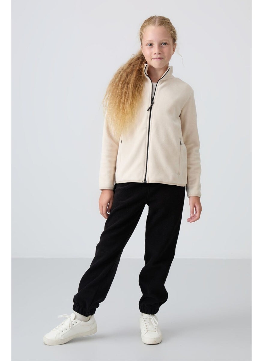 Tommy Life Beige Thick Soft Texture Standard Fit Embroidered Polar Fleece Girl Sweatshirt - 75154  - Image 1