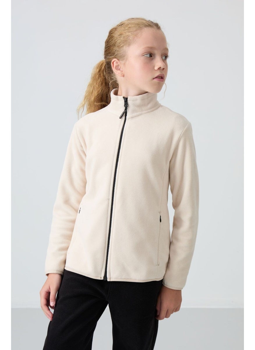 Tommy Life Beige Thick Soft Texture Standard Fit Embroidered Polar Fleece Girl Sweatshirt - 75154  - Image 5