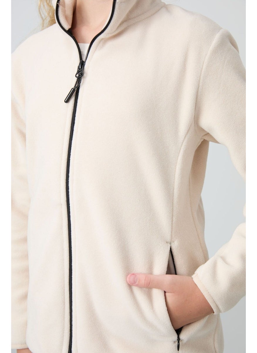 Tommy Life Beige Thick Soft Texture Standard Fit Embroidered Polar Fleece Girl Sweatshirt - 75154  - Image 3