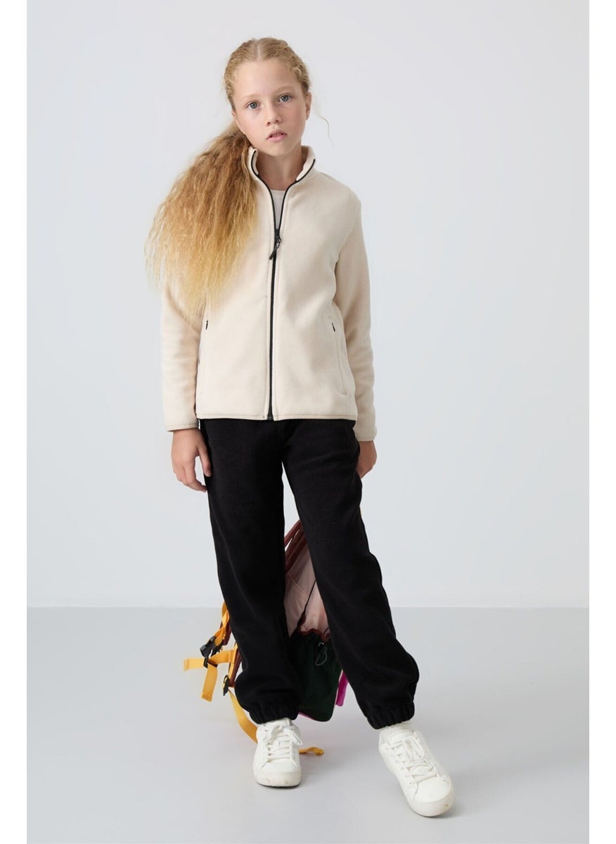 Tommy Life Beige Thick Soft Texture Standard Fit Embroidered Polar Fleece Girl Sweatshirt - 75154  - Image 4