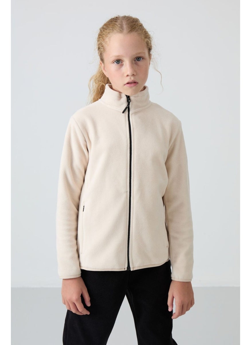 Tommy Life Beige Thick Soft Texture Standard Fit Embroidered Polar Fleece Girl Sweatshirt - 75154  - Image 2