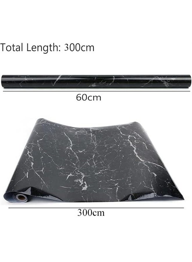 هومستر ورقة الرخام ، ورقة الجدران اللاصقة الذاتية مقاومة للماء لامعة PVC الفينيل ، دليل الزيت ، ورقة الجرانيت للأثاث غطاء السطح ، سطح المقابل ، المطبخ ، الأسود - Image 5