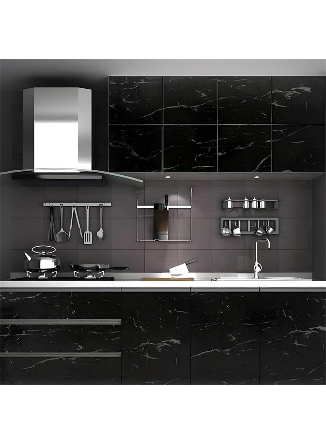 هومستر ورقة الرخام ، ورقة الجدران اللاصقة الذاتية مقاومة للماء لامعة PVC الفينيل ، دليل الزيت ، ورقة الجرانيت للأثاث غطاء السطح ، سطح المقابل ، المطبخ ، الأسود - Image 2