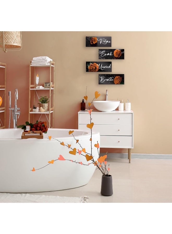 ZINYAZHE 4Pcs Orange Bathroom Decor Orange Rose Wall Decor Wooden Orange Bathroom Accessories with Relax Soak Unwind Breathe Wall Art For Girl Women Bedroom Living Room Home Decoration - Image 3