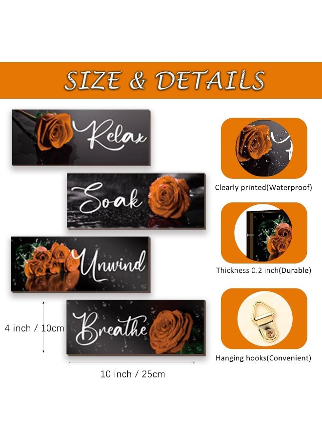 ZINYAZHE 4Pcs Orange Bathroom Decor Orange Rose Wall Decor Wooden Orange Bathroom Accessories with Relax Soak Unwind Breathe Wall Art For Girl Women Bedroom Living Room Home Decoration - Image 4