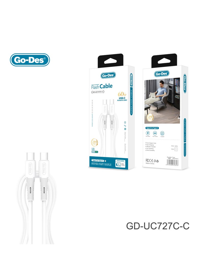 Go-Des 2M Soft & Durable USB Cable 60W TypeC to TypeC Fast Charging TPE Cable with Pure Copper Core