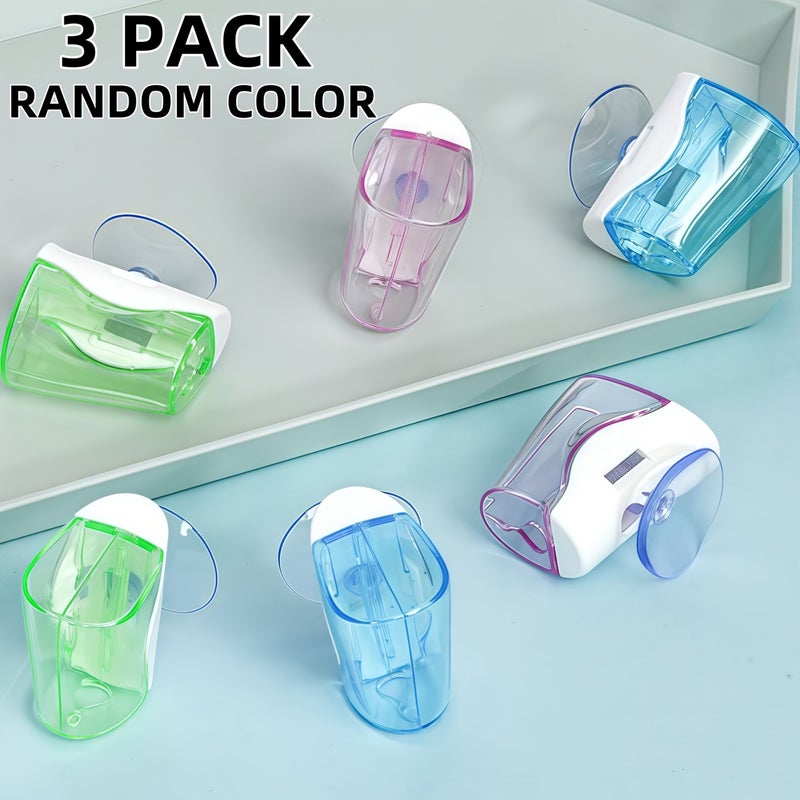 3 Non Drill Suction Toothbrush Holders Travel Storage Case Wall Mounted Bathroom Organizer Random Color - Image 1