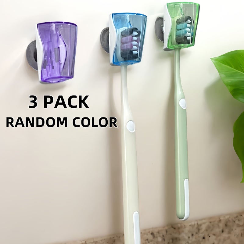 3 Non Drill Suction Toothbrush Holders Travel Storage Case Wall Mounted Bathroom Organizer Random Color - Image 3