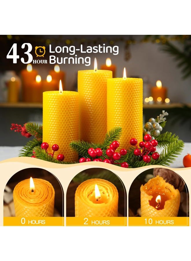 MAKALONE 3 Pack Natural Beeswax Pillar Candles,2.8x6in Handmade Beeswax Rolled Candles,129 Hours Long Burning Honeycomb Bees Wax Candle for Gift & Home Decor,Dripless Smokeless Unscented - Image 4