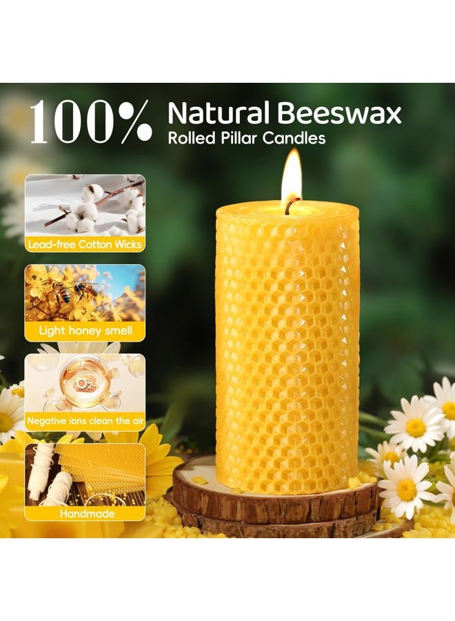 MAKALONE 3 Pack Natural Beeswax Pillar Candles,2.8x6in Handmade Beeswax Rolled Candles,129 Hours Long Burning Honeycomb Bees Wax Candle for Gift & Home Decor,Dripless Smokeless Unscented - Image 2