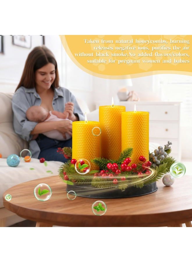 MAKALONE 3 Pack Natural Beeswax Pillar Candles,2.8x6in Handmade Beeswax Rolled Candles,129 Hours Long Burning Honeycomb Bees Wax Candle for Gift & Home Decor,Dripless Smokeless Unscented - Image 5