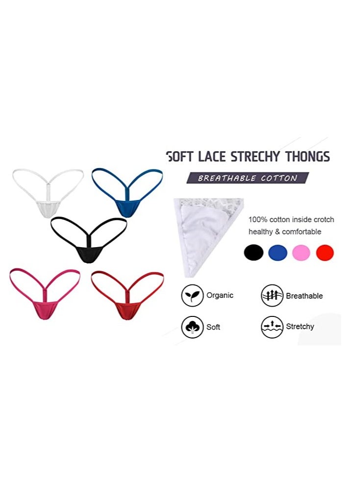 STAUD - Women's G-String Lace Thongs Panties Underwear, 5pcs Low Rise T-Back Underpants, Lace T Pants One Line Low Waist Comfortable G-String Underwear Thongs Panties Lingerie Underwear (Size: L) - Image 1