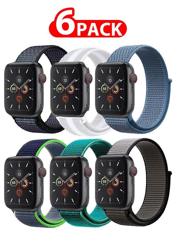 CATANES 6 Pack For Apple Watch 41mm 40mm 38mm Nylon Sport Loop Band Compatible With iWatch Series 7 SE 6 5 4 3 2 1 Men Women Braided Stretchy Nylon Loop Bands  - Image 1