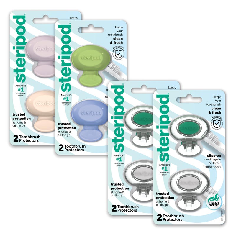 Steripod Clip-On Toothbrush Protector Exclusive Multi Color, 2 Count (Pack of 4) - Image 1