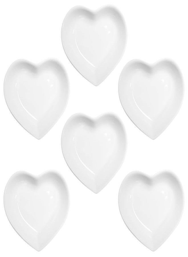 Yuauy 6 pcs White Heart Shaped Porcelain Soy Sauce Dish 1.65 oz Ceramic Dip Dipping Bowls for Dinner Baking BBQ and Cooking - Image 1