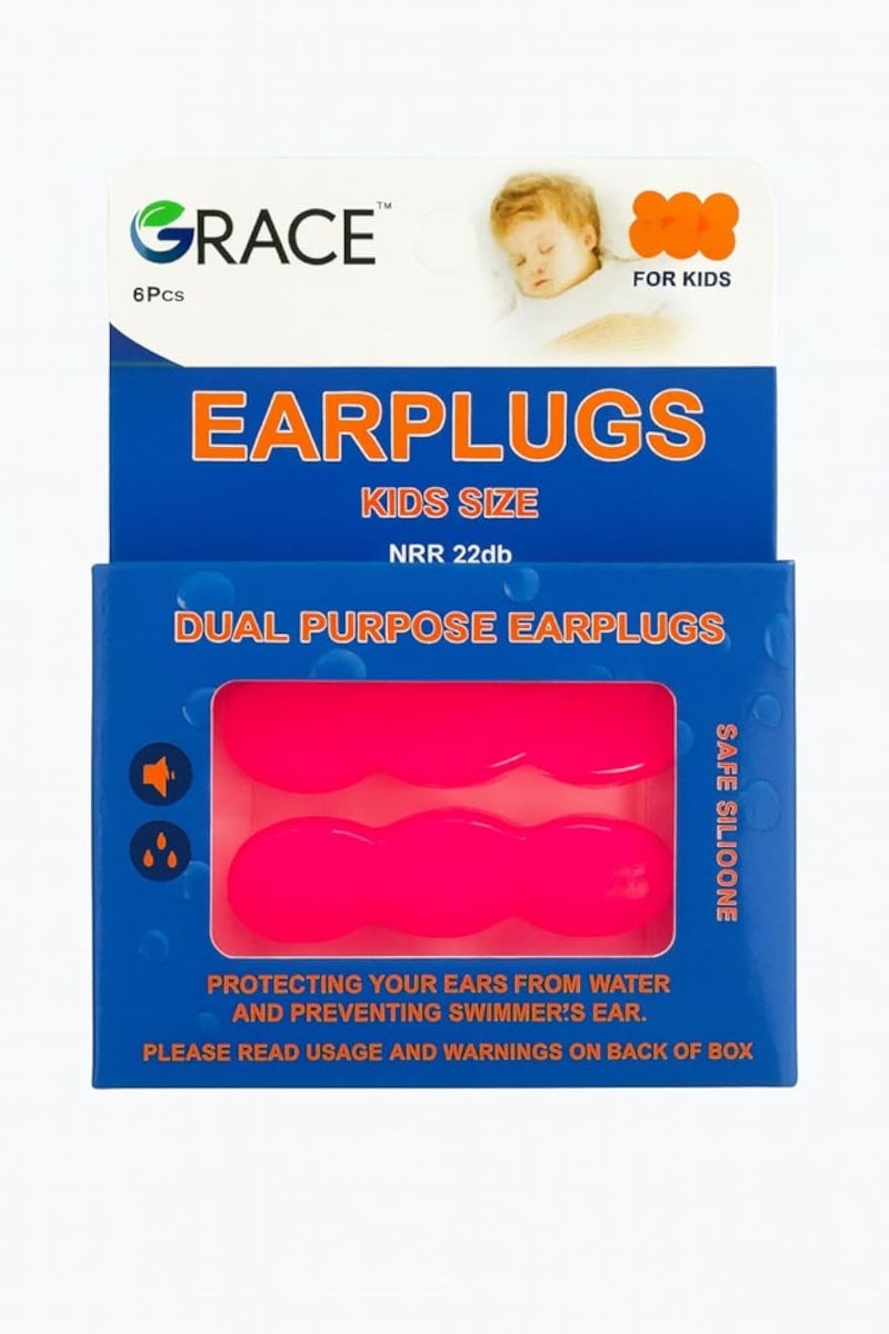 GRACE Dual Purpose Silicone Earplugs Kids Size | Soft Reusable Ear Plugs for Water &amp; Noise Protection | 6 Pairs