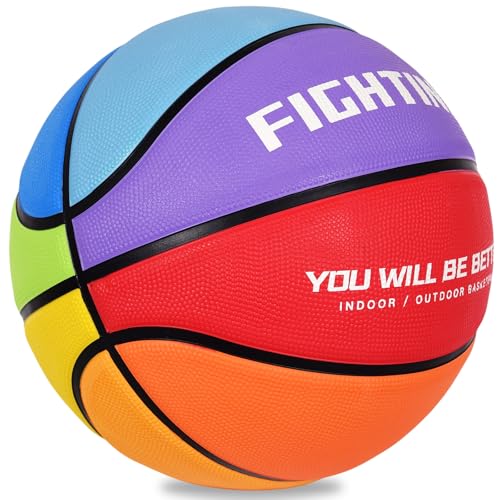 AXGUIQ Kids Youth 27.5" Fighting Size 5 Colorful Basketball Vibrant Rainbow Design Premium Thickened Rubber Wear Resistant Outdoor Basketball for Boys Girls Gifts Play Game (Deflated) - Image 1