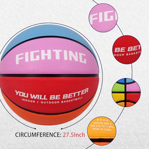 AXGUIQ Kids Youth 27.5" Fighting Size 5 Colorful Basketball Vibrant Rainbow Design Premium Thickened Rubber Wear Resistant Outdoor Basketball for Boys Girls Gifts Play Game (Deflated) - Image 5