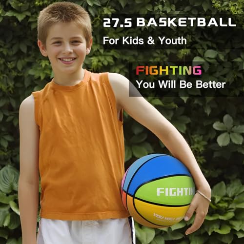 AXGUIQ Kids Youth 27.5" Fighting Size 5 Colorful Basketball Vibrant Rainbow Design Premium Thickened Rubber Wear Resistant Outdoor Basketball for Boys Girls Gifts Play Game (Deflated) - Image 3