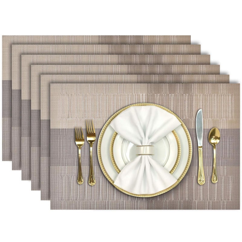Aofmee Placemats, Placemats for Dining Table Set of 6, Heat Resistant Place Mats, Washable PVC Table Mats, Woven Vinyl Placemats, Non-Slip Stain Resistant Kitchen Table Placemats, Easy to Clean - Image 1