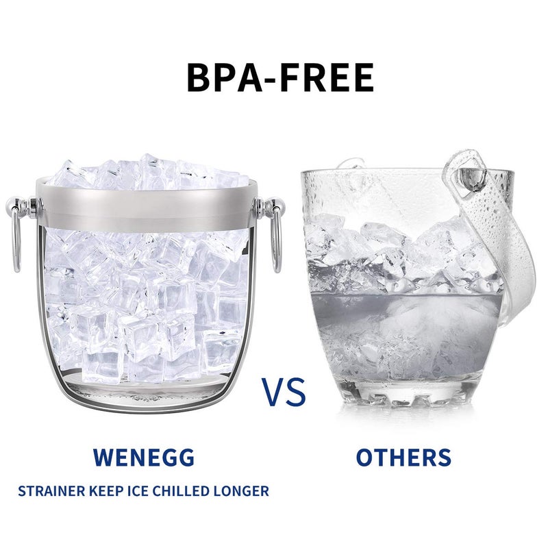 WENEGG 3L Insulated Stainless Steel Ice Bucket with Lid, Scoop, Tongs & Strainer - Keeps Ice Frozen for Cocktails & Parties - Image 4