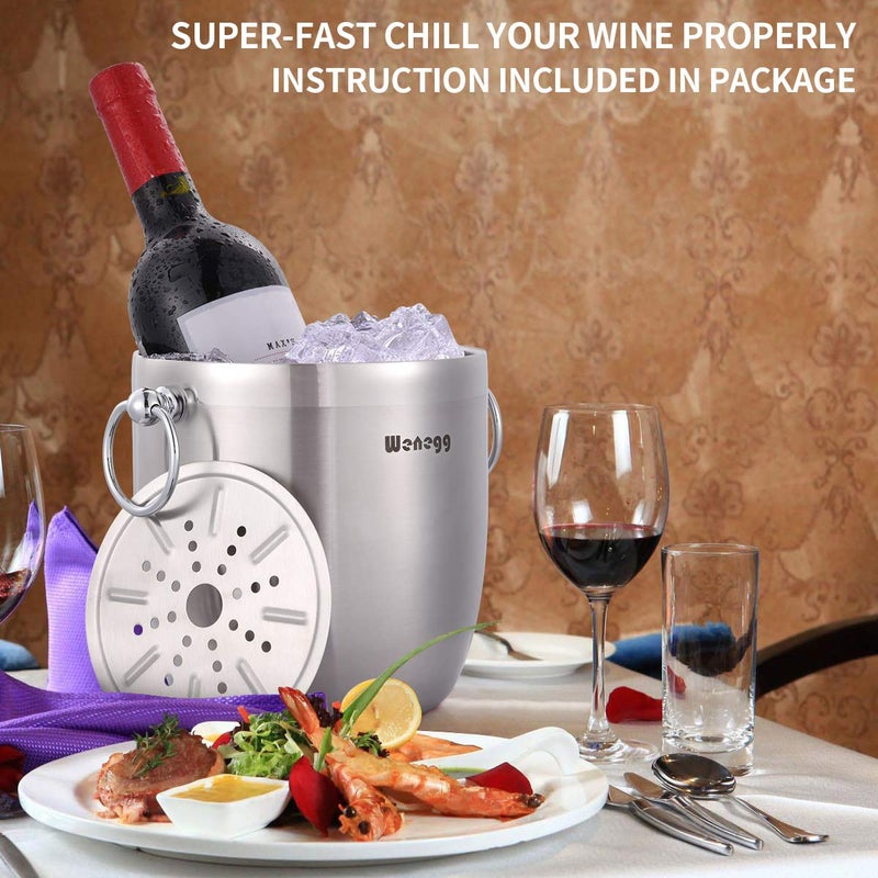 WENEGG 3L Insulated Stainless Steel Ice Bucket with Lid, Scoop, Tongs & Strainer - Keeps Ice Frozen for Cocktails & Parties - Image 3
