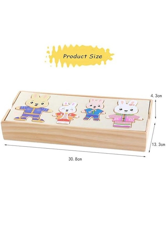ZCM-HAPPY - Wooden Jigsaw Toy Rabbit Family Dress-Up Wooden Puzzles Toy Sorting and Matching Jigsaw Games with Clothes Changing Pretend for Children - Image 1