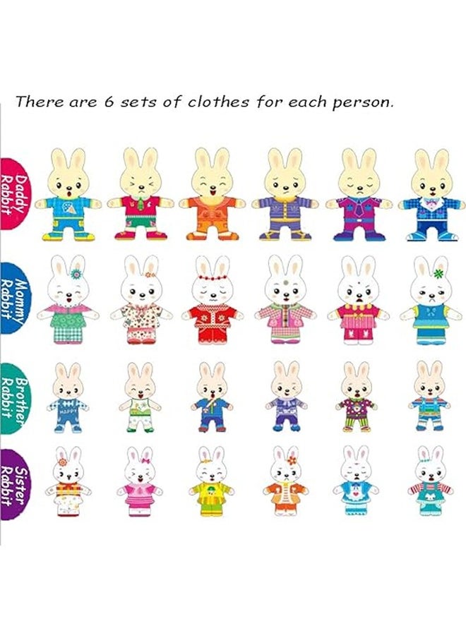 ZCM-HAPPY - Wooden Jigsaw Toy Rabbit Family Dress-Up Wooden Puzzles Toy Sorting and Matching Jigsaw Games with Clothes Changing Pretend for Children - Image 1