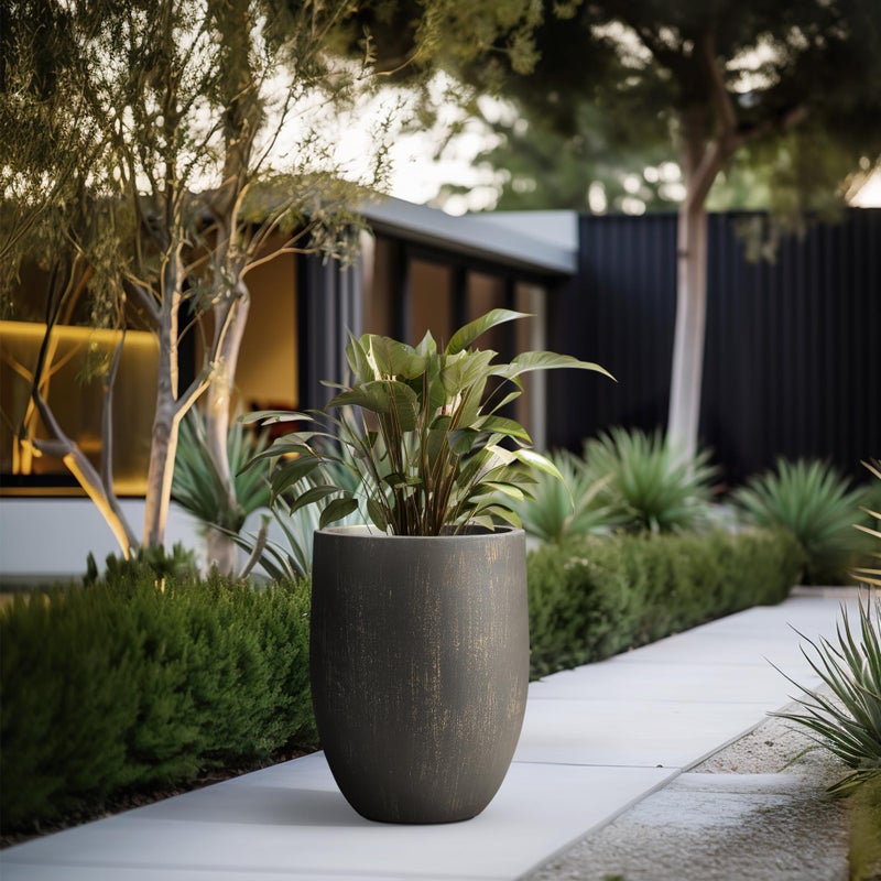 Kante Tall Concrete Planter, 21.7-Inch Height Antique Bronze Large Indoor Outdoor Plant Pot with Drainage Hole for Patio Garden Home, Modern Decor for Flowers and Tree - Image 4