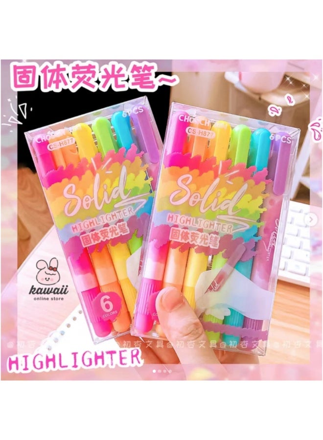 Chosch Solid Highlighter Stick Cute Cool Novelty 6 pieces Gel Stick Highlighter Set - No:CS-H877 - Image 1