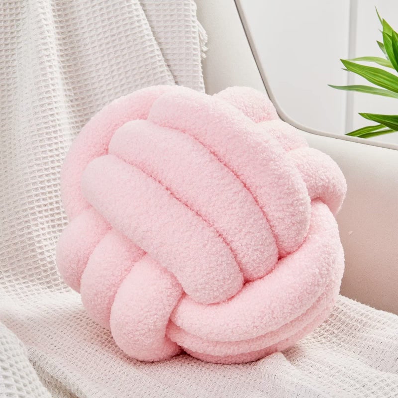 Uvvyui Knot Pillow Ball Soft Home Decorative Pillows Round Throw Pillow Handmade Knotted Plush Pillow Round Boucle Pillow Cushion 86 Inches Pink