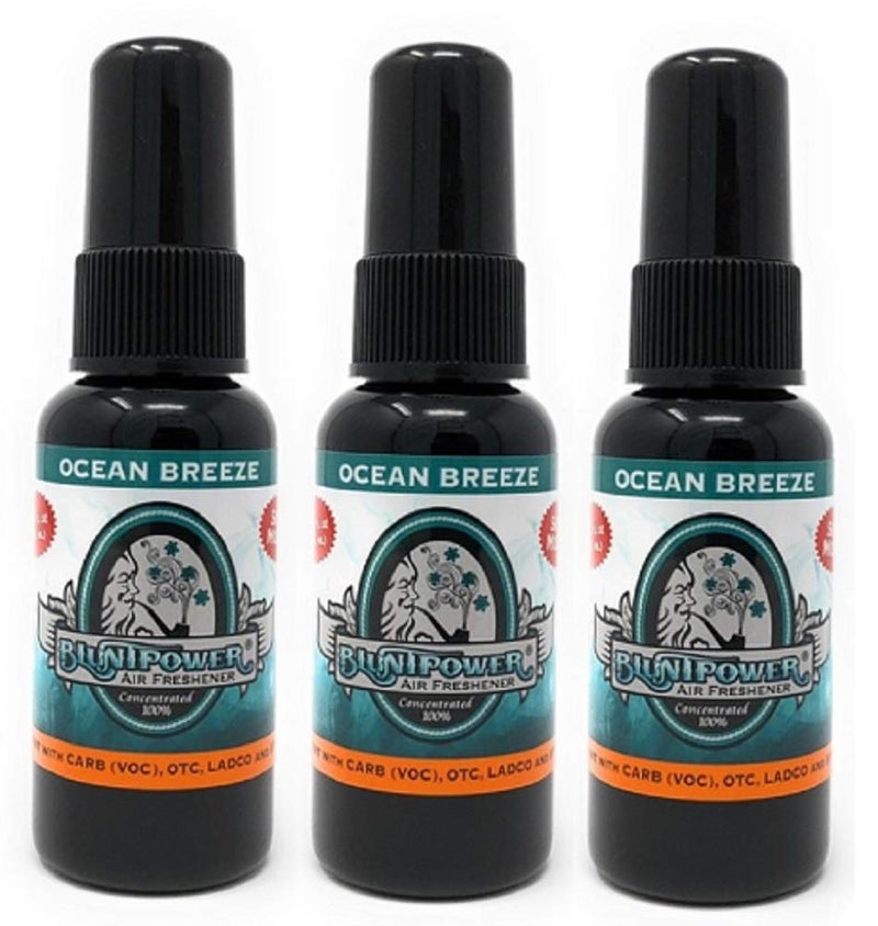 BluntPower 1 Ounce Bottle Oil Based Concentrated Air Freshener and Oil for Burner Ocean Breeze Pack of 3