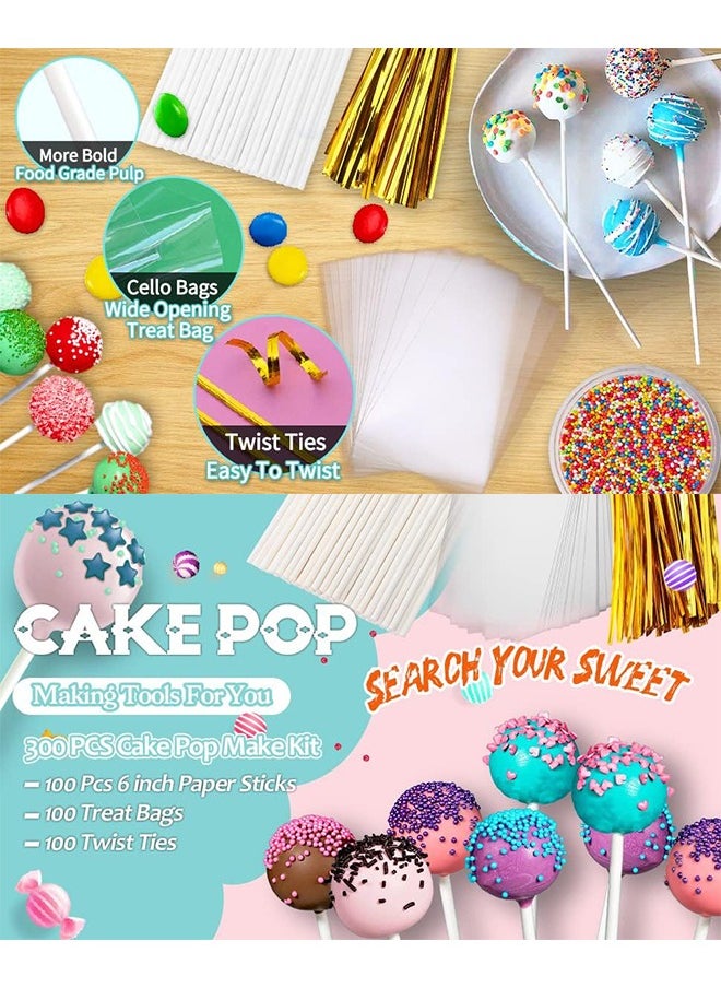 Arabest 300PCS DIY Cake Pop Sticks and Wrappers Set, Including Paper Lollipop Sticks, Clear Candy Treat Bags Parcel, Gold Twist Ties for Cakepop, Lollipop, Hard Candy, Suckers, Chocolate Gift  - Image 3