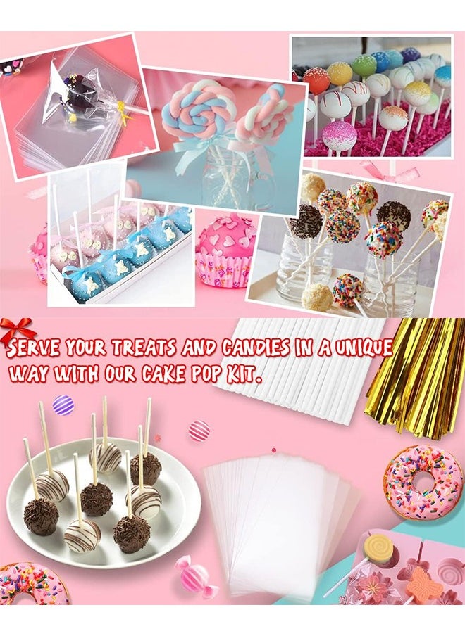 Arabest 300PCS DIY Cake Pop Sticks and Wrappers Set, Including Paper Lollipop Sticks, Clear Candy Treat Bags Parcel, Gold Twist Ties for Cakepop, Lollipop, Hard Candy, Suckers, Chocolate Gift  - Image 4