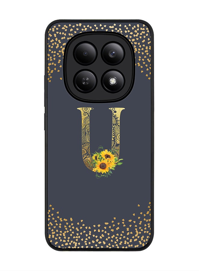 For Xiaomi Redmi Note 15 4G Case,Slim fit Camera Protection, Shockproof Thin Phone cover  - Custom Floral Monogram - U  (Grey )