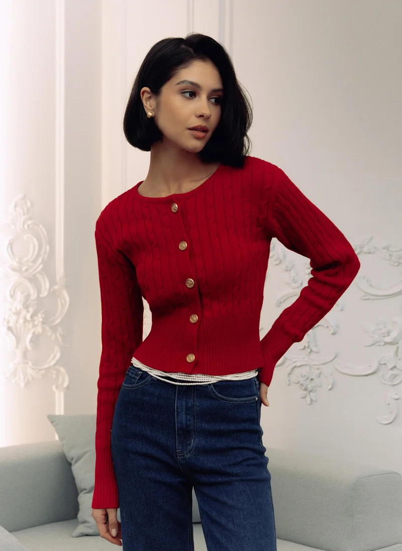 Lichi Cropped cable-knit cardigan