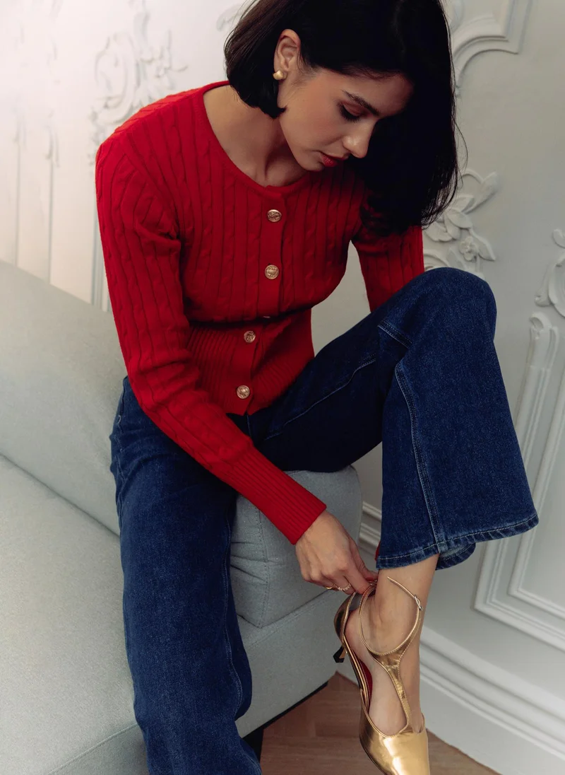 Lichi Cropped cable-knit cardigan