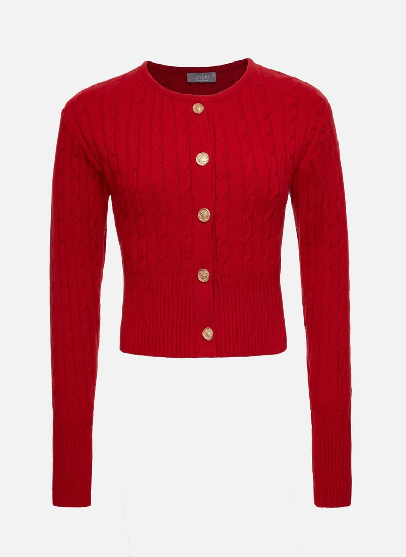 Lichi Cropped cable-knit cardigan