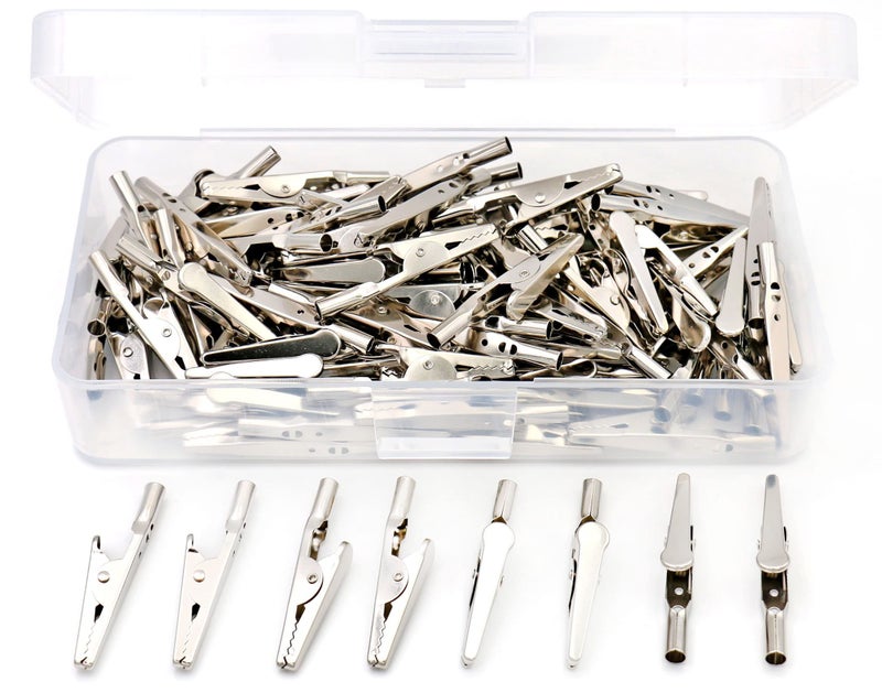 iexcell 100 Pcs 2 Inches / 51 mm Steel Alligator Clips Crocodile Clamps, Silver Tone Nickel Plated, Come in a Plastic Case - Image 1