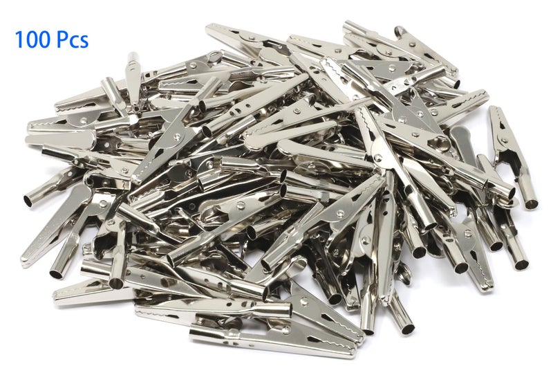 iexcell 100 Pcs 2 Inches / 51 mm Steel Alligator Clips Crocodile Clamps, Silver Tone Nickel Plated, Come in a Plastic Case - Image 2