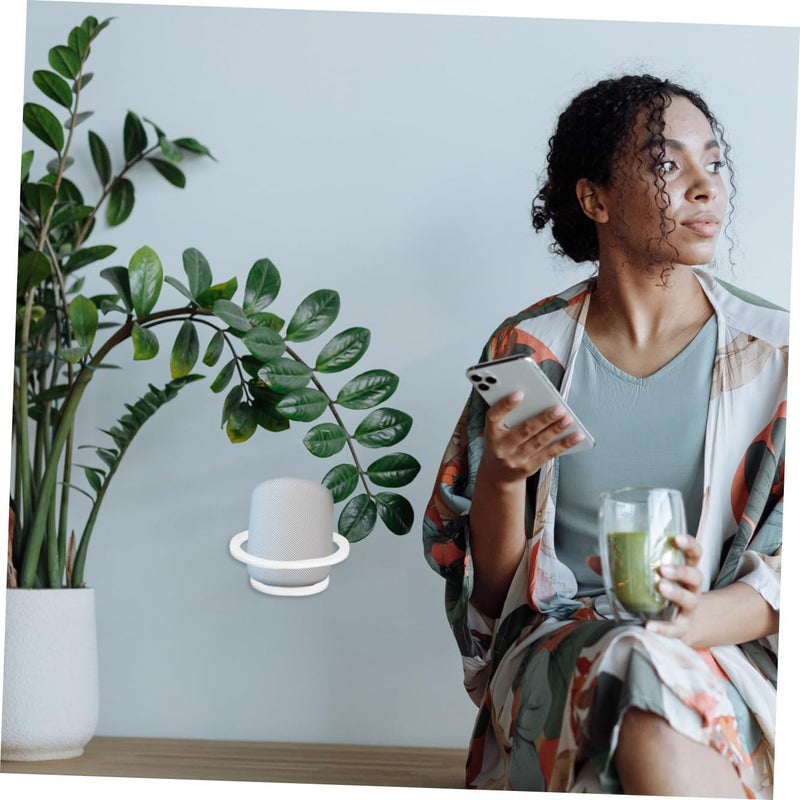 حامل رف مكبرات الصوت الأبيض المثبت على الحائط من الأكريليك لتوفير المساحة - Image 3