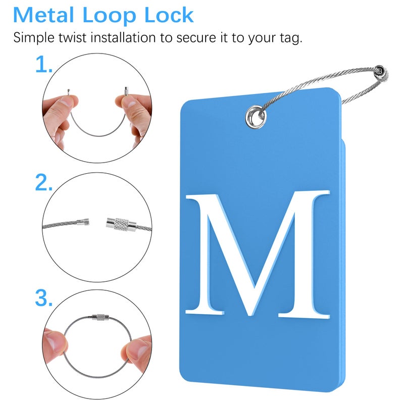 Gostwo 2 Pack Luggage Tags for Suitcases, 26 Initial Letter Travel Luggage Baggage Identification Labels ID Tag Fully Bendable Tags with Stainless Steel Loop (Blue) (Letter M) - Image 3