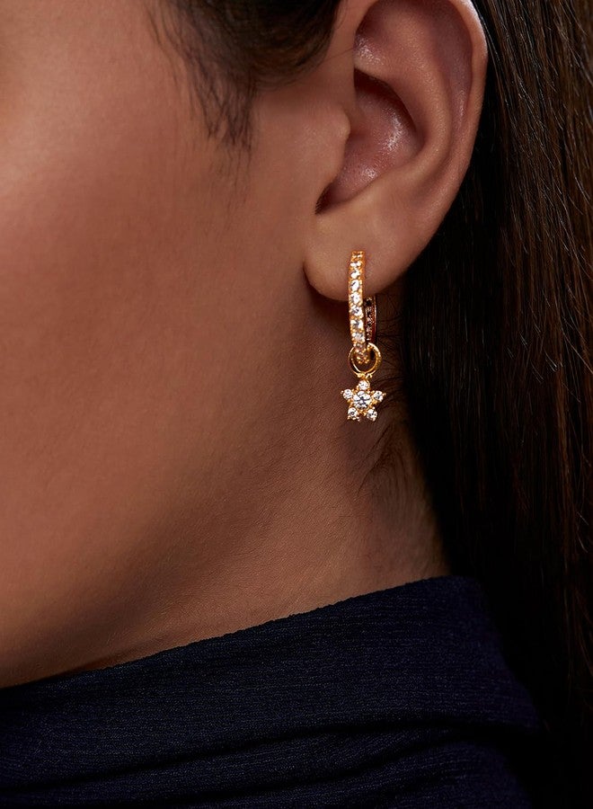 MINUTIAE Stylish CZ Star Dangle Tiny Small Hoop Earrings for Women Girls (Gold) - Image 2