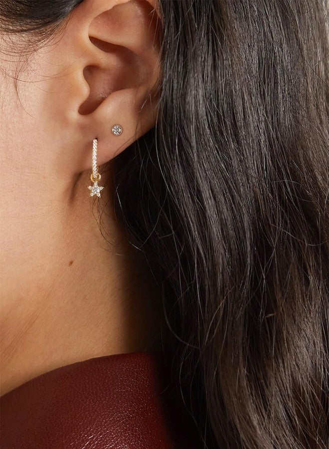 MINUTIAE Stylish CZ Star Dangle Tiny Small Hoop Earrings for Women Girls (Gold) - Image 4