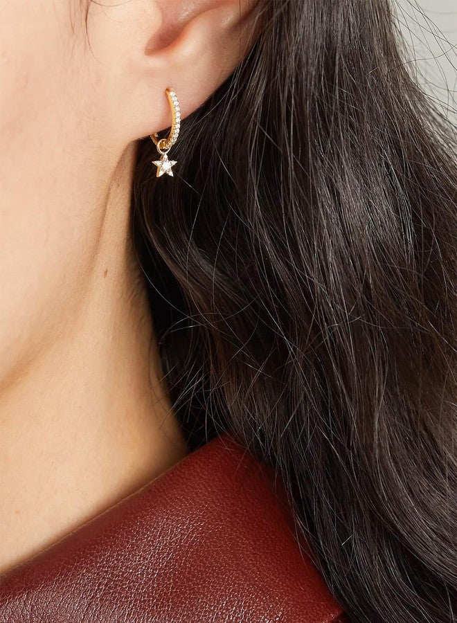 MINUTIAE Stylish CZ Star Dangle Tiny Small Hoop Earrings for Women Girls (Gold) - Image 3
