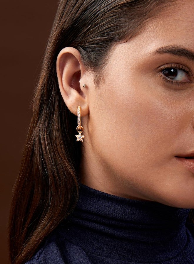 MINUTIAE Stylish CZ Star Dangle Tiny Small Hoop Earrings for Women Girls (Gold) - Image 5