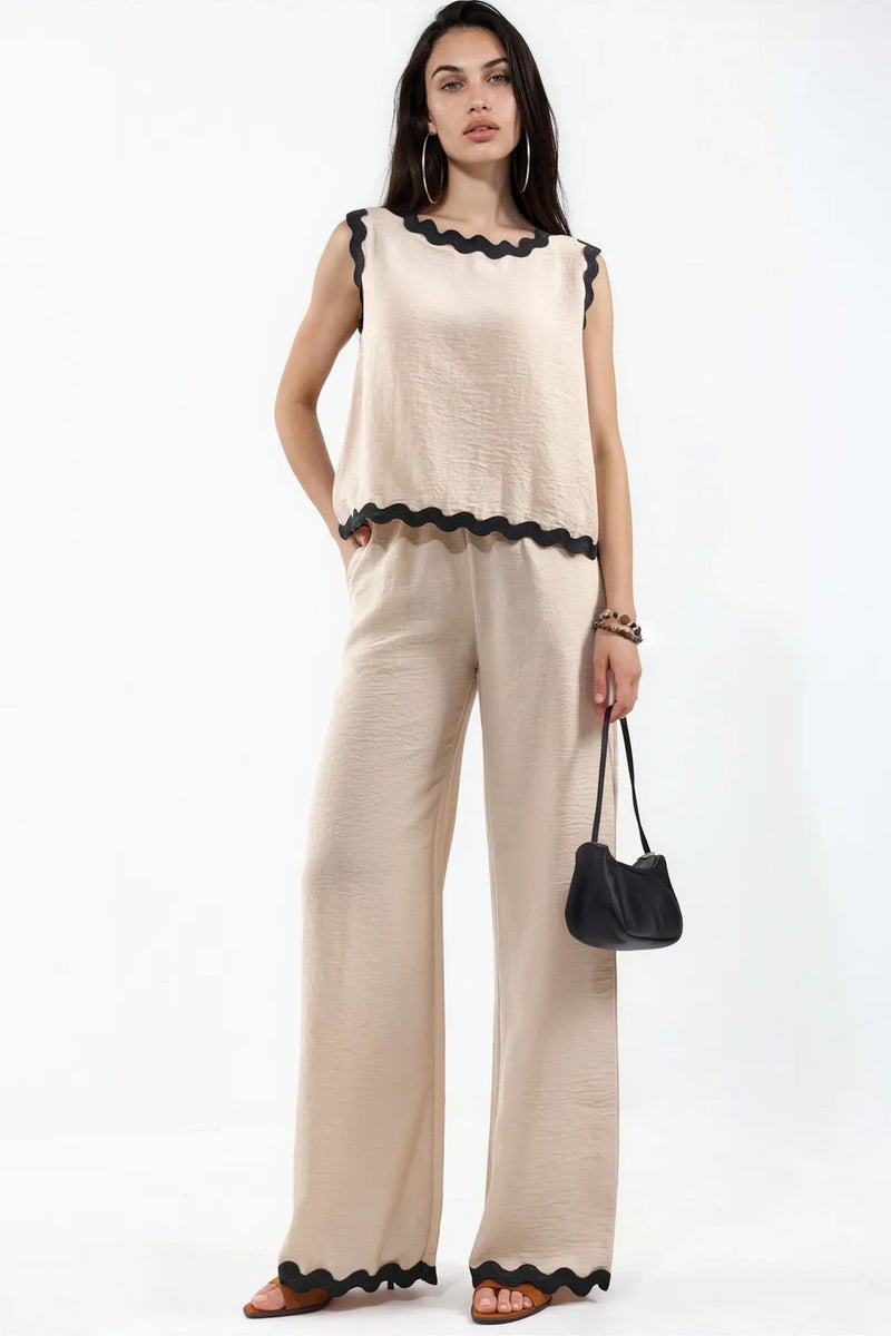Jennyfer Color Block Linen Tunic And Wide-Leg Trousers Set - Image 1