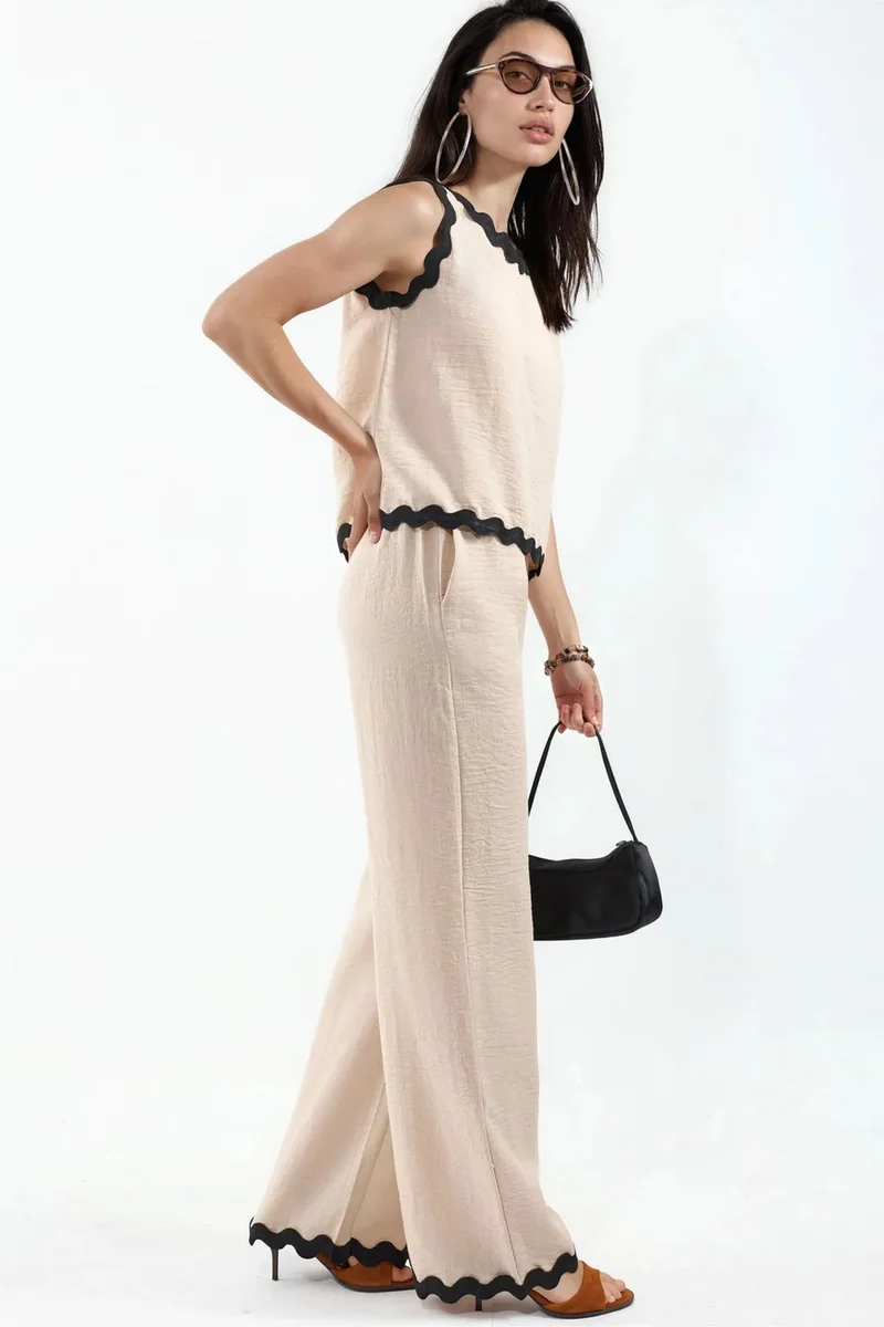 Jennyfer Color Block Linen Tunic And Wide-Leg Trousers Set